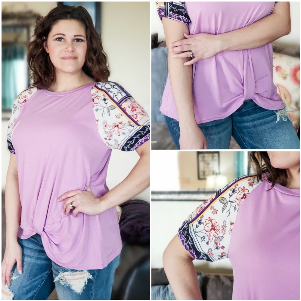 ☆LAST ONE☆ Lavender Twist Front Floral Tee